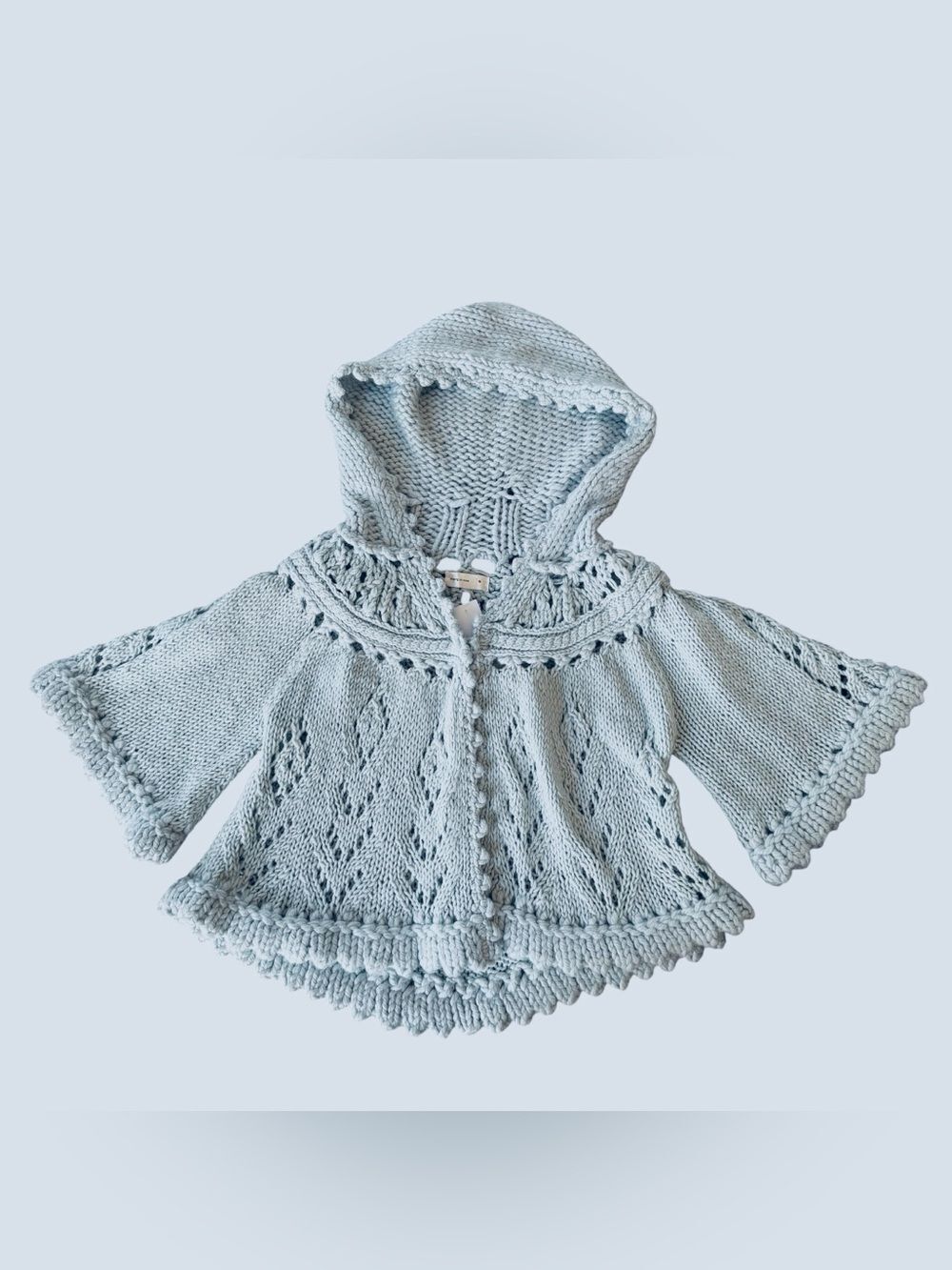 Y2K Anthropologie Sleeping on Snow Hooded Knit Baby Blue Cardigan Chunky Wool